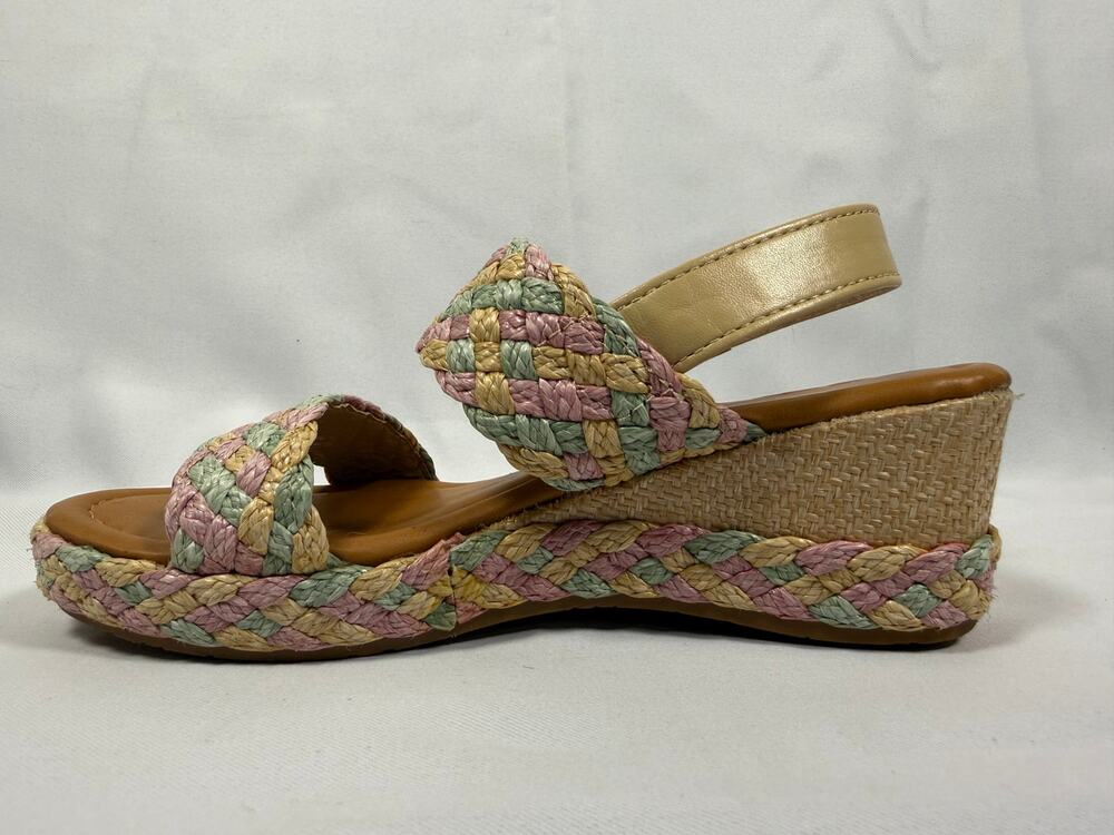 ID Required Luna Wedge Sandals Women's Size 2M Pastel Braided Raffia Slingback